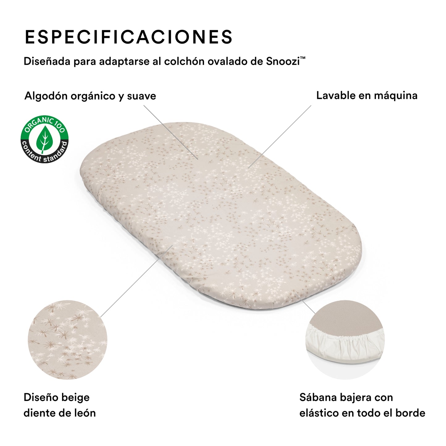 Sábana Bajera para Moisés Stokke® Snoozi™ Beige/Vainilla