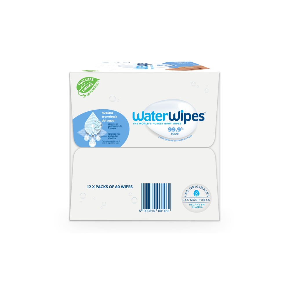 Pack 12 Toallitas Húmedas Waterwipes Biodegradables